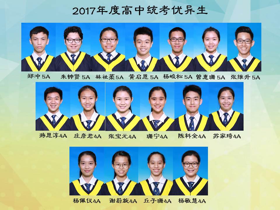 2017年度高中统考优异生名单：